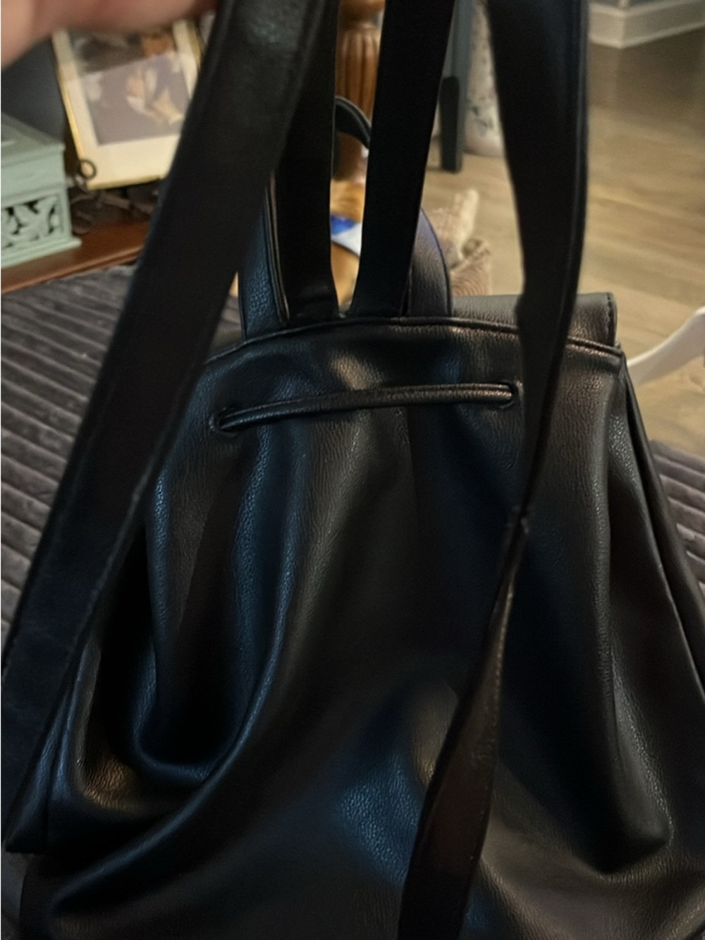 Victoria's Secret Black Faux Leather Drawstring Backpack - Picture 2 of 5